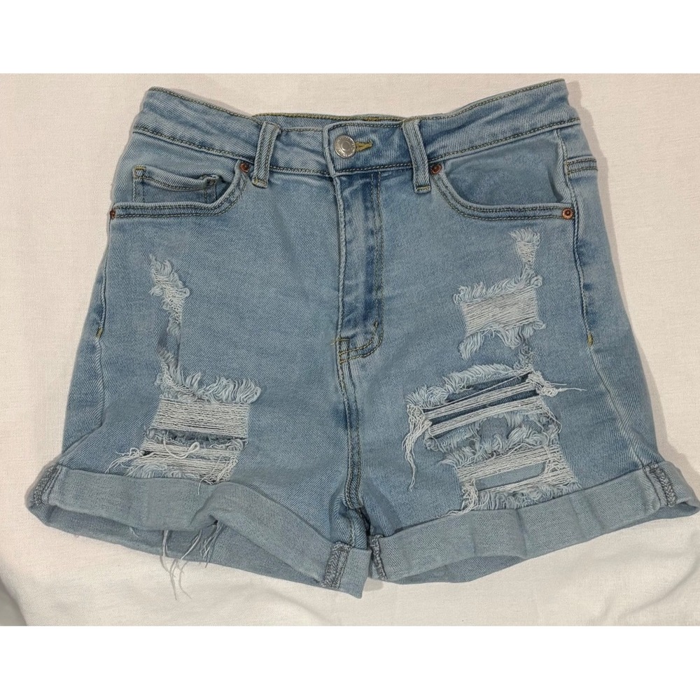 Wax Jean Collection Denim Shorts Light Wash Distressed Cuffed‎ Size Medium